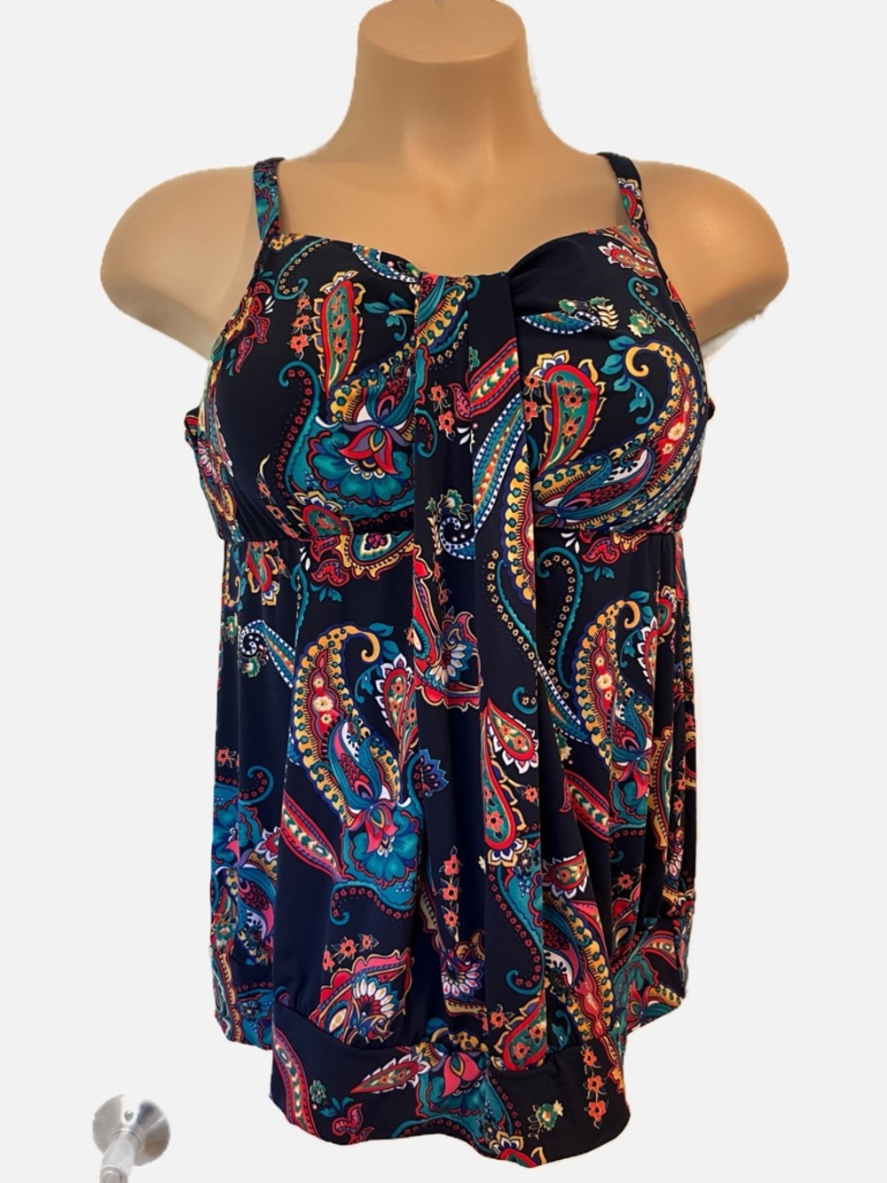 Lands' End Tankini Swimsuit Bathing Suit Swim Top Paisley Blouson 18W